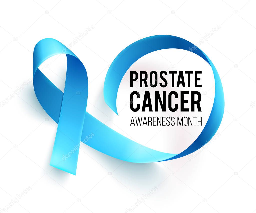 Banner for Prostate cancer awareness month in november. Word hope with realistic blue ribbon. Design template for poster