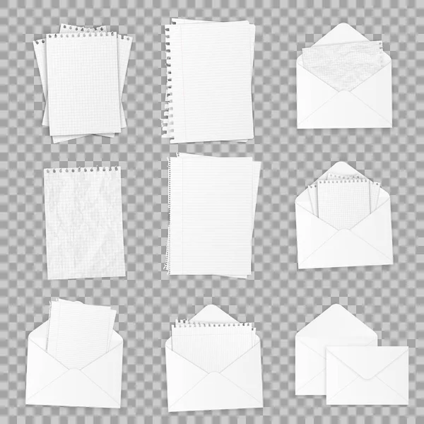 Collectie verschillende realistische white papers. Kantoorpapier van verschillende types, ontwerpsjabloon. Vector . — Stockvector