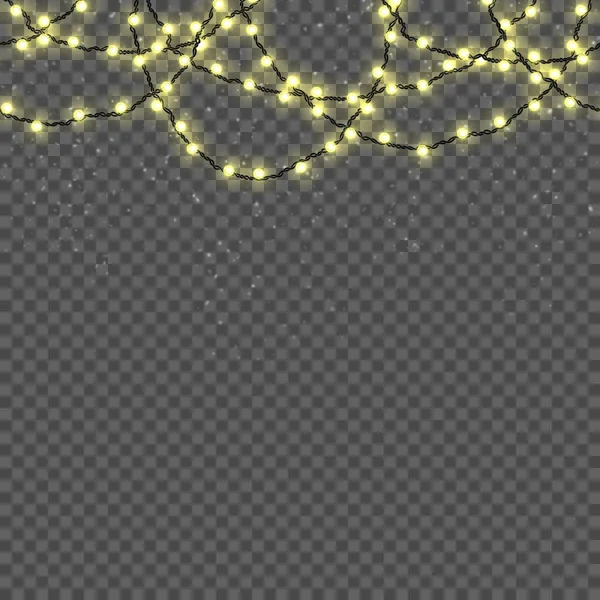 Luces de Navidad aisladas sobre fondo transparente. Fondo de frontera sin fisuras. Ilustración vectorial . — Vector de stock