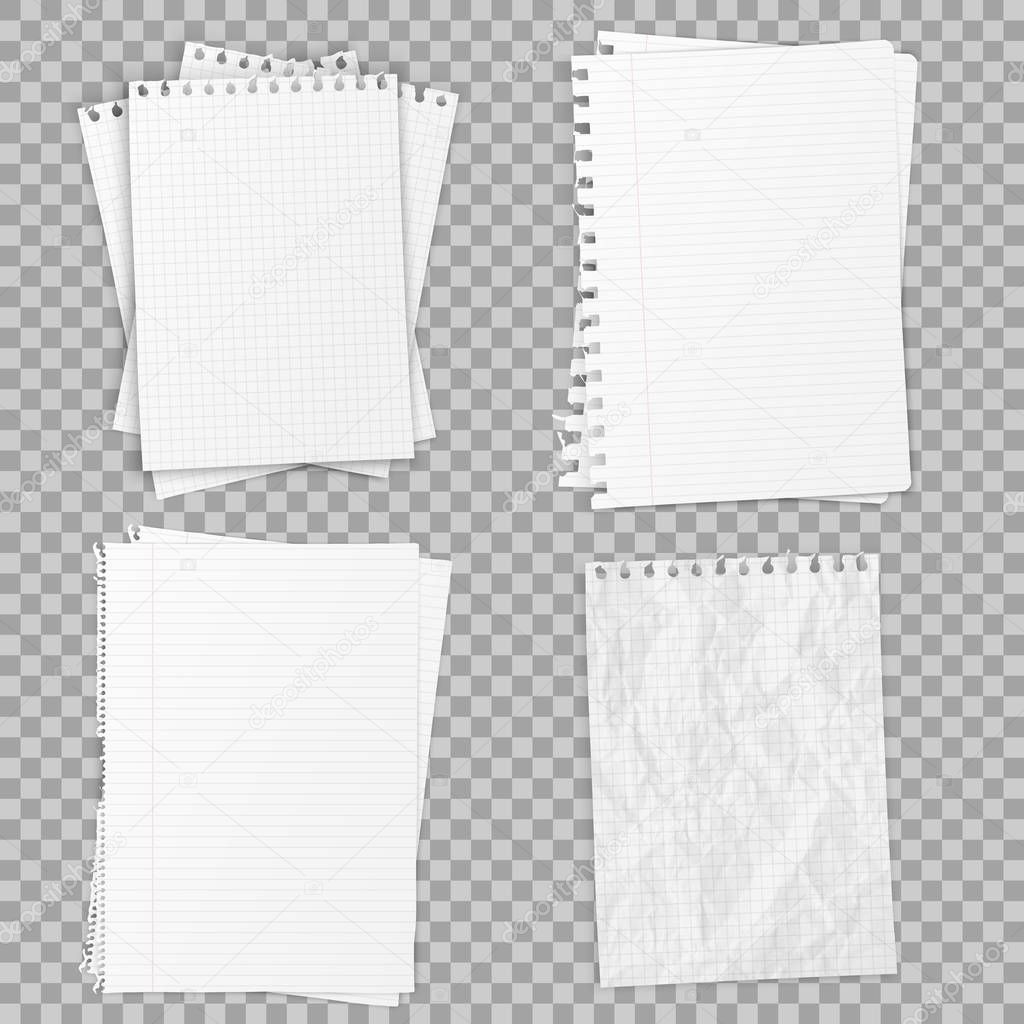 Collection of various realistic white papers. Office paper of different types, design template. Vector .