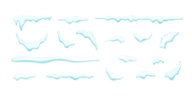 İzole kar cap kümesi. Tasarımınız için karlı elemanları ile vektör şablonu. Gerçekçi snowdrifts.