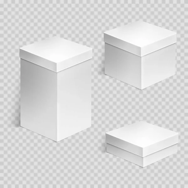 Conjunto de cajas de cartón realistas sobre fondo transparente. Plantilla de diseño Ilustración vectorial . — Vector de stock