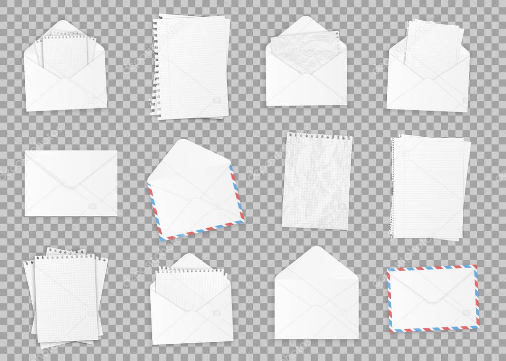 Collection of various realistic white papers. Office paper of different types, design template. Vector .