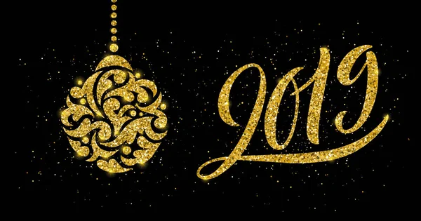 С Новым 2019 годом. Векторная иллюстрация. Открытки на рождественские праздники. Блестящая типография золота . — стоковый вектор