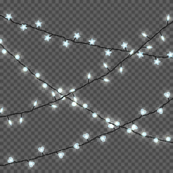 Luci di Natale isolate su sfondo trasparente. Set di realistiche ghirlande luminose natalizie. Vettore — Vettoriale Stock