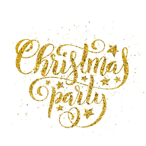 Gold Merry Christmas party handwritten lettering. Lettering design card template. Vector.