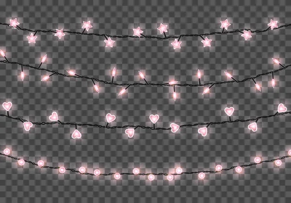 Lumières de Noël isolées sur fond transparent. Ensemble de guirlande lumineuse de Noël réaliste. Vecteur — Image vectorielle