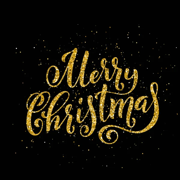 Gold Merry Christmas party handwritten lettering. Lettering design card template. Vector.