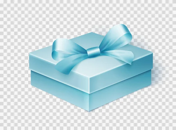 Caja de regalo azul realista con cinta. Plantilla de diseño para regalo navideño. Ilustración vectorial . — Archivo Imágenes Vectoriales