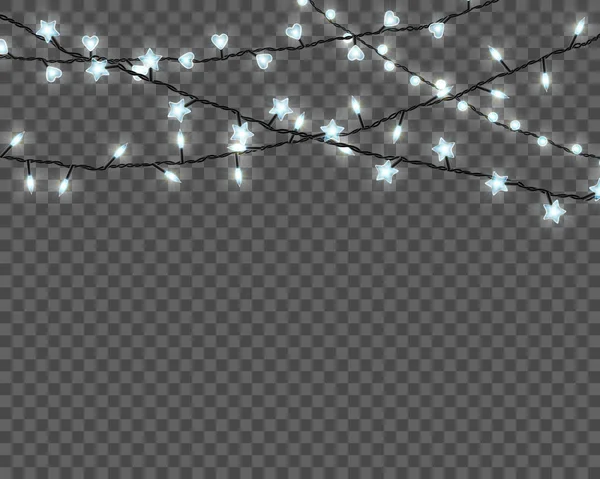 Luci di Natale isolate su sfondo trasparente. Set di realistiche ghirlande luminose natalizie. Vettore — Vettoriale Stock