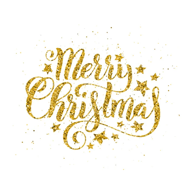 Gold Merry Christmas party handwritten lettering. Lettering design card template. Vector.