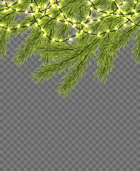 Απρόσκοπτη σύνορα με relistic firtree, αφρώδεις τα φώτα και στεφάνια. Πρότυπο σχεδίασης για καλά Χριστούγεννα. Διάνυσμα — Διανυσματικό Αρχείο