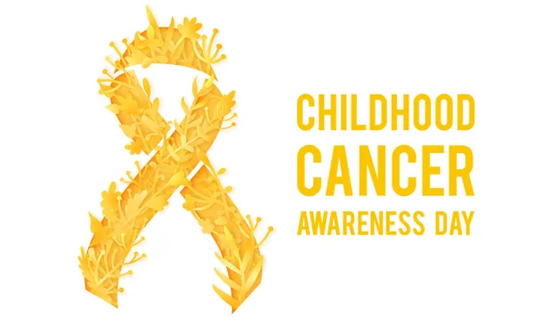 Na pozadí stylizovaného žlutou stuhou. Svět dětství rakoviny povědomí symbol, vektorové ilustrace. — Stockový vektor