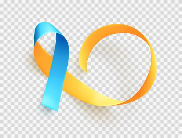 World Down Syndrome day. March 21. Realistic blue yellow ribbon symbol. Template for poster. Vector. — Stock Vector