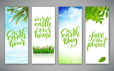 Dünya günü için afiş kümesi. Poster handdrawn yazı ile şablonu. Vektör.