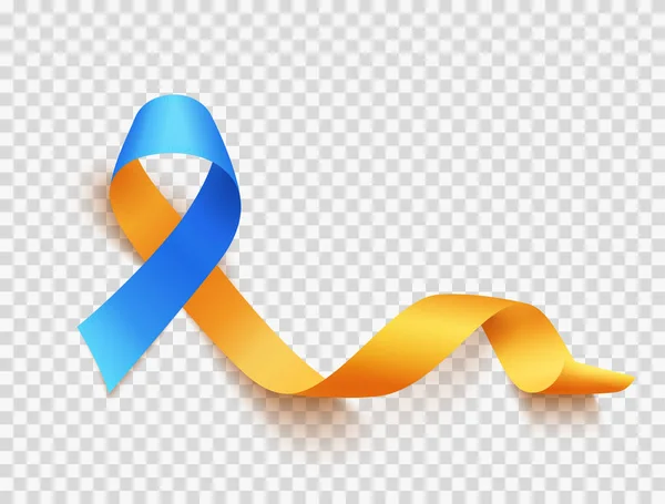 World Down Syndrome day. March 21. Realistic blue yellow ribbon symbol over transparent background. Vector. — Stock Vector