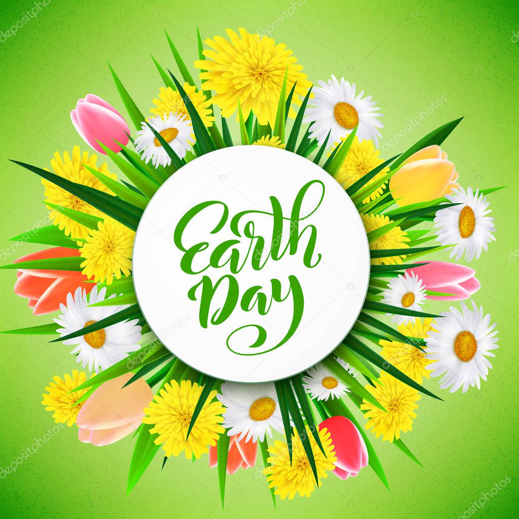 Earth day. Template for poster with handdrawn lettering. Vector.