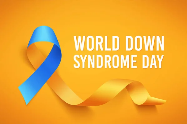 Dünya Down sendromu gün. 21 Mart. Gerçekçi mavi sarı kurdele simgesi. Poster için şablon. Vektör.