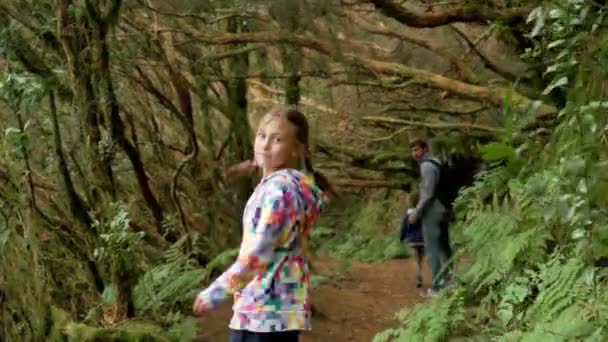 Père, fils et fille marchent ensemble dans le parc. Heure d "été — Video