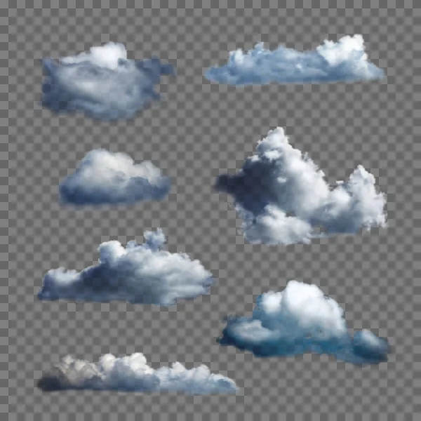 Big set of transparent clouds. Realistic design elements. — Stock Vector