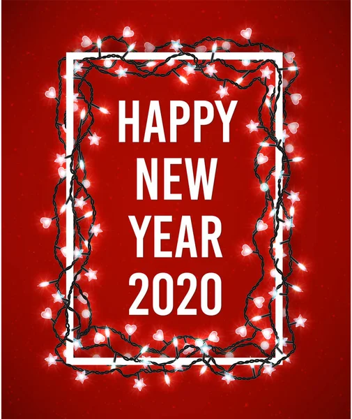 Frohes neues Jahr 2020 Plakat mit Weihnachtsbeleuchtung. — Stockvektor