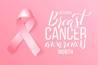 Gerçekçi pembe kurdele. Ekim ayında dünya meme canser farkındalık ay sembolü. Vektör çizimi.