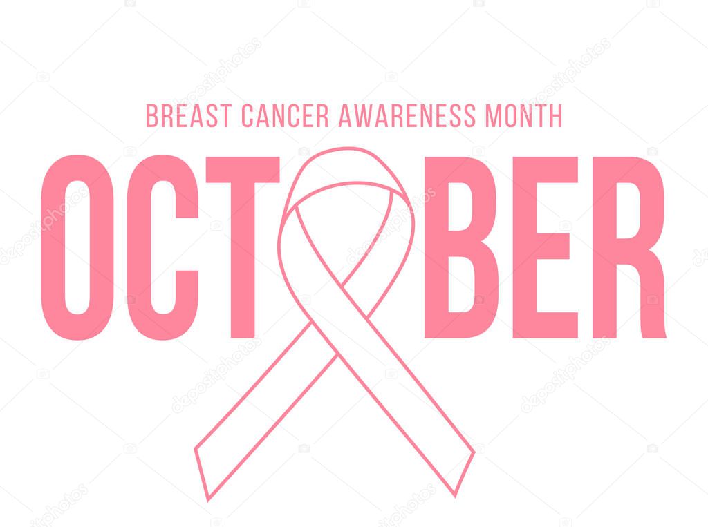 Pink ribbon. Symbol of world breast canser awareness month in october. Vector illustration.