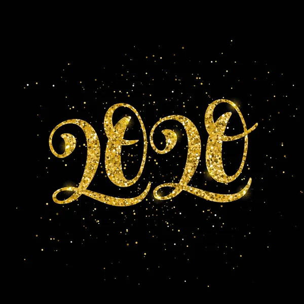 Felice anno nuovo 2020 poster con scritte disegnate a mano . — Vettoriale Stock