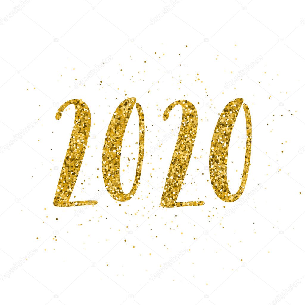 Happy New Year 2020 poster with hand drawn lettering.