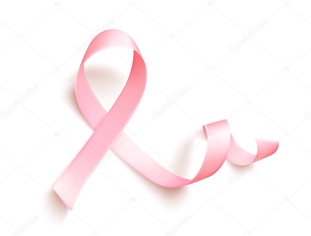 Symbol of world breast cancer awareness month in october . Realistic pink ribbon over white background. Vector