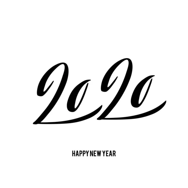 Feliz Año Nuevo 2020 tarjeta con letras dibujadas a mano . — Vector de stock