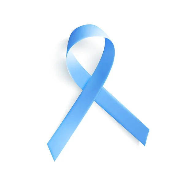 Satin blue ribbon over white background. Realistic medical symbol for prostate cancer awareness month in november. — Stock Vector