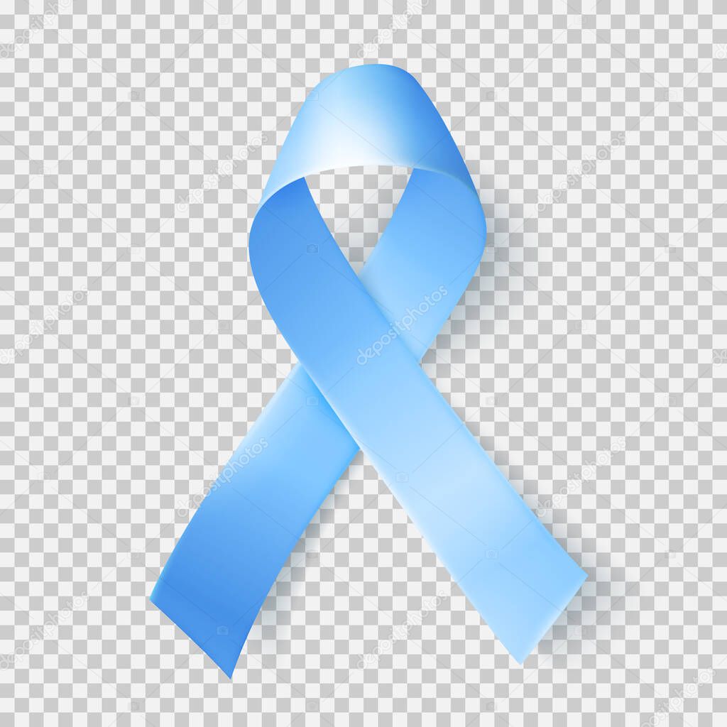 Silk blue ribbon over transparent background. Realistic medical symbol for prostate cancer awareness month in november.