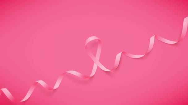 Cinta rosa realista. Animación con símbolo del mes nacional de concienciación sobre el cansador mamario en octubre — Vídeo de stock