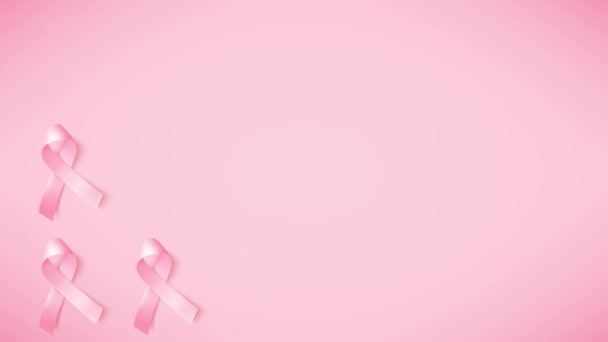 Fita rosa realista. Animação com símbolo do mês nacional de conscientização de cancro da mama em outubro — Vídeo de Stock