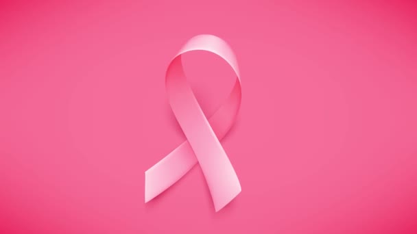 Nastro rosa realistico. Animazione con simbolo del mese nazionale di sensibilizzazione al cancro al seno a ottobre — Video Stock
