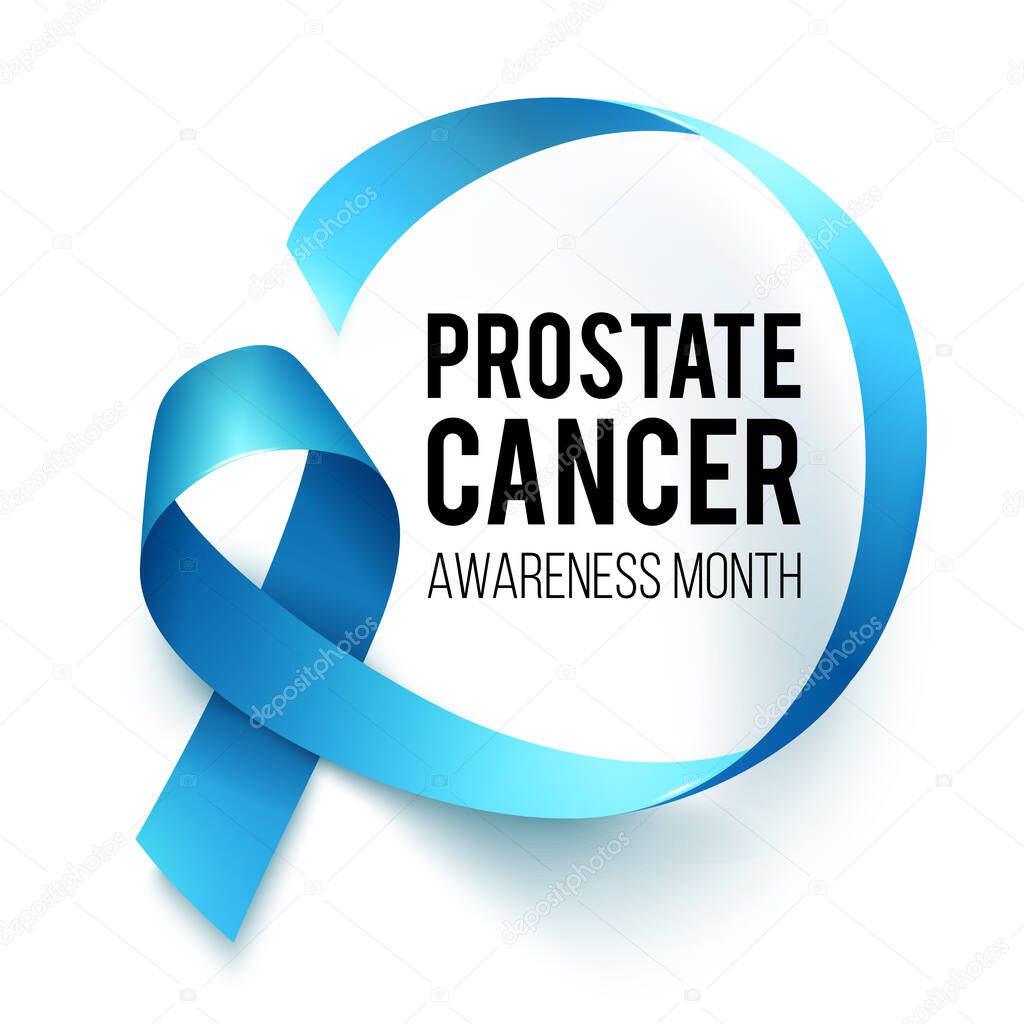 Banner for Prostate cancer awareness month in november. Poster with realistic blue ribbon. Design template for poster