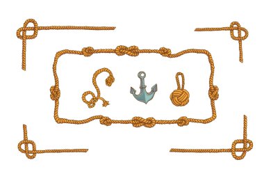 Deniz ip çerçeveler ve izole vektör set knot
