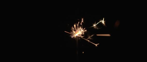 Sparkler Burning Slow Motion Dark Holiday Celebration New Year Christmas — Stock Video