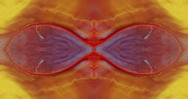 抽象的红色和橙色在水中以镜像效果溶解 创造出无限的概念 装饰装饰图案 液体颜色宏 — 图库视频影像