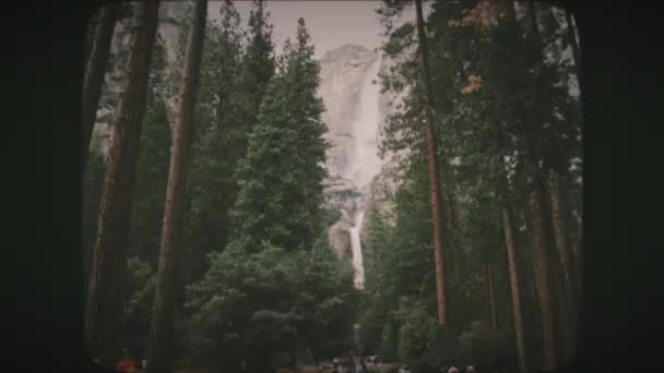 View Yosemite Falls Kalifornien Usa Vintage Film Titta — Stockvideo