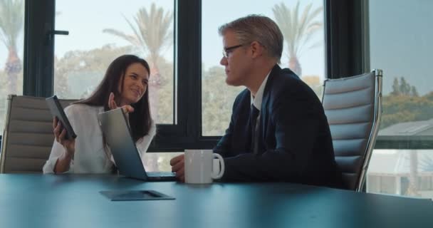 Une Équipe Affaires Deux Personnes Discute Projet Aide Une Table — Video