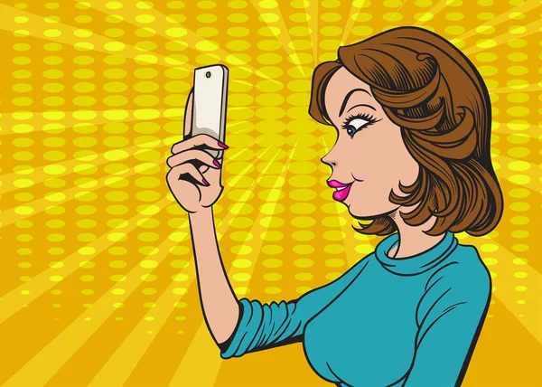 Wanita Muda Cantik Mengambil Foto Selfie Telepon Pintar Media Jejaring - Stok Vektor