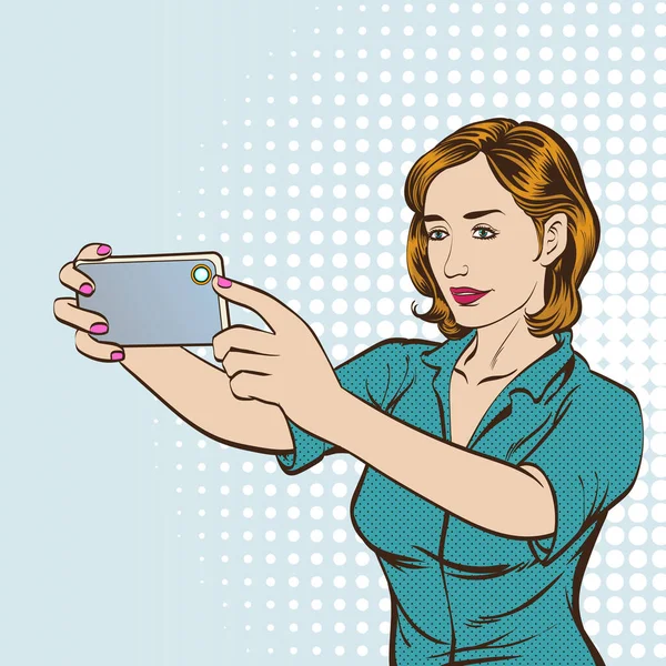 Beautiful Young Women Taking Selfie Photo Smart Phone Social Networks — Stock Vector