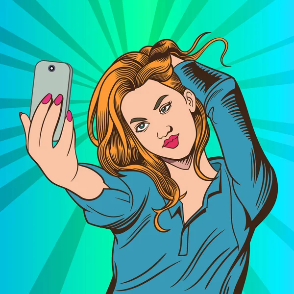 Belles Jeunes Femmes Prenant Des Photos Selfie Sur Téléphone Intelligent — Image vectorielle