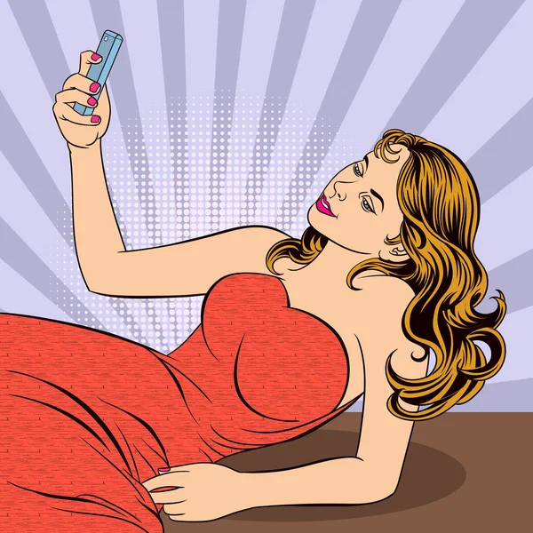 Wanita Muda Cantik Mengambil Foto Selfie Telepon Pintar Media Jejaring - Stok Vektor