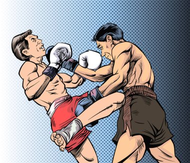 The magnificent martial arts of Muay Thai. Pop art vector illustration clipart
