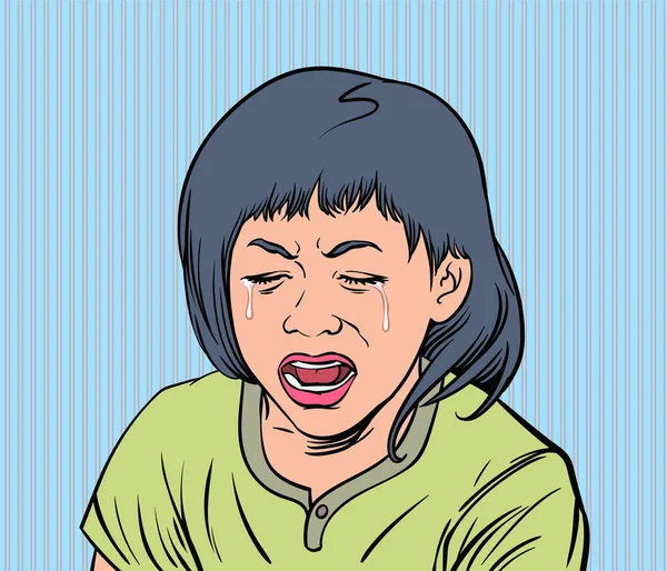 Crying Little Girl Pop Art Vector Illustration — Stock Vector