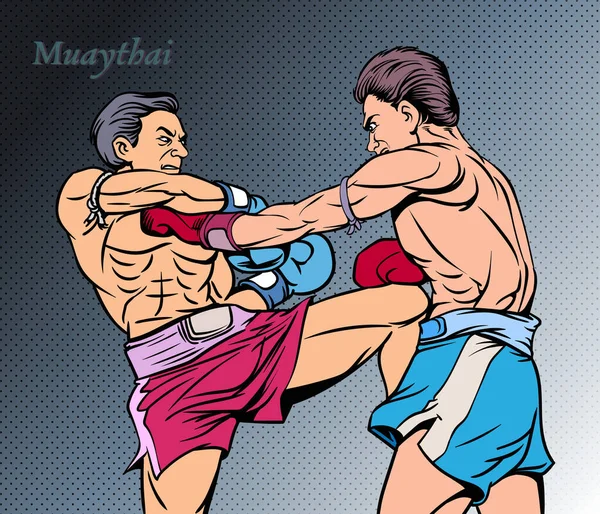 Die Großartige Kampfkunst Des Muay Thai Pop Art Vektorillustration — Stockvektor