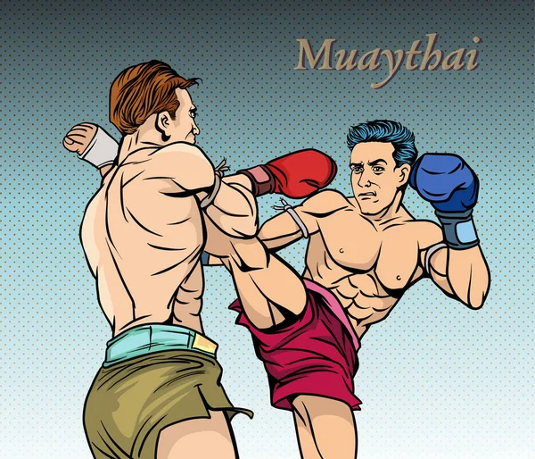 Prachtige Vechtsporten Van Muay Thai Popart Vector Illustratie — Stockvector